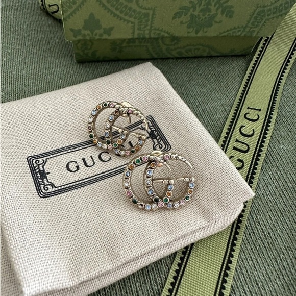 Gucci Gold Earrings with Colorful Crystals - Picture 1 of 3